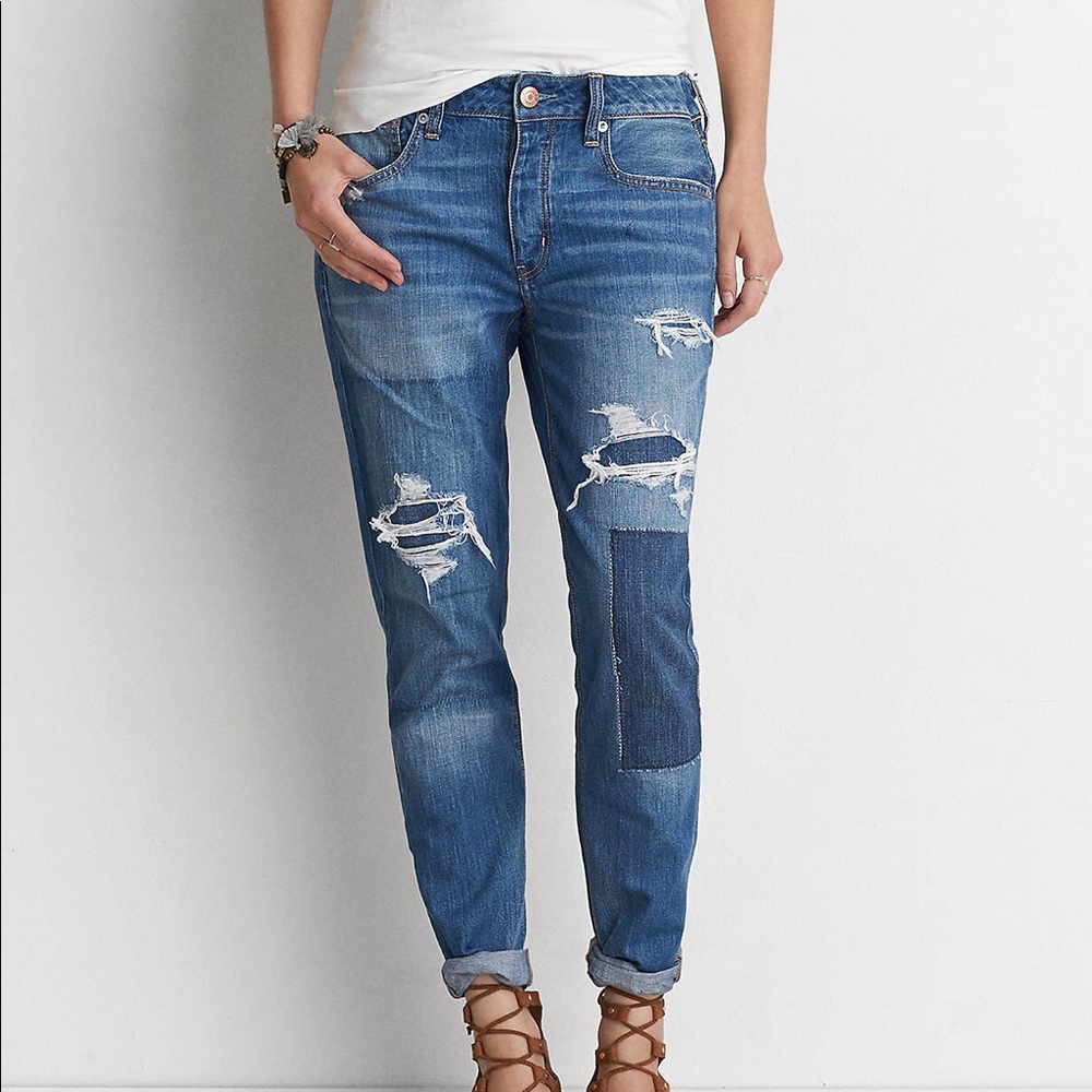 American Eagle Tomgirl Patched Jeans